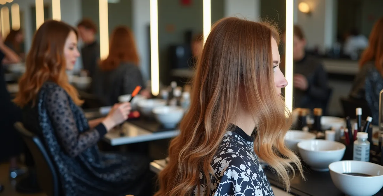 Before and after visualization of box dye correction showing banding and hot spots