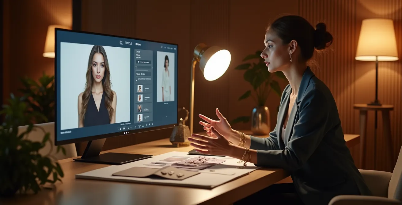 Elegant digital interface showing personalized luxury service with human touch elements