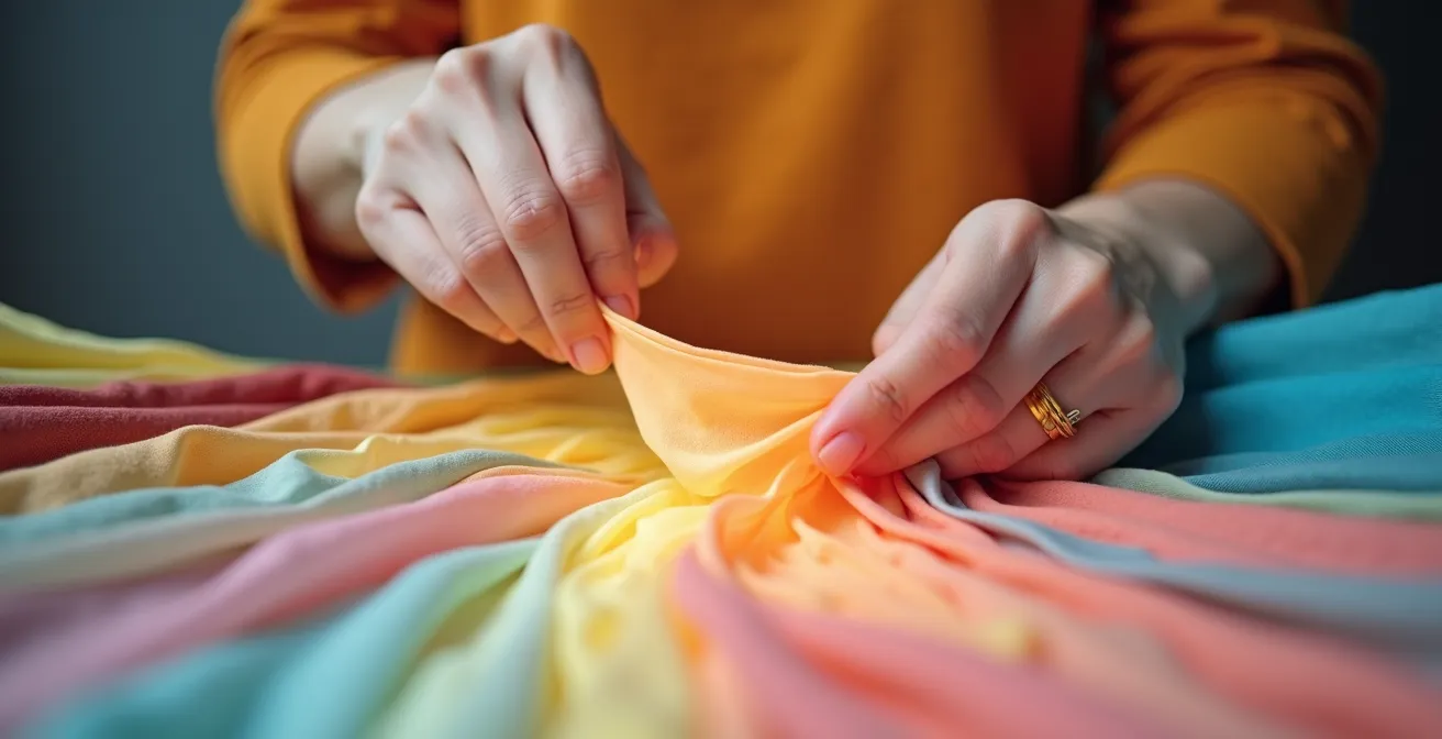 Multiple colorway variations of a single garment design floating in organized grid formation