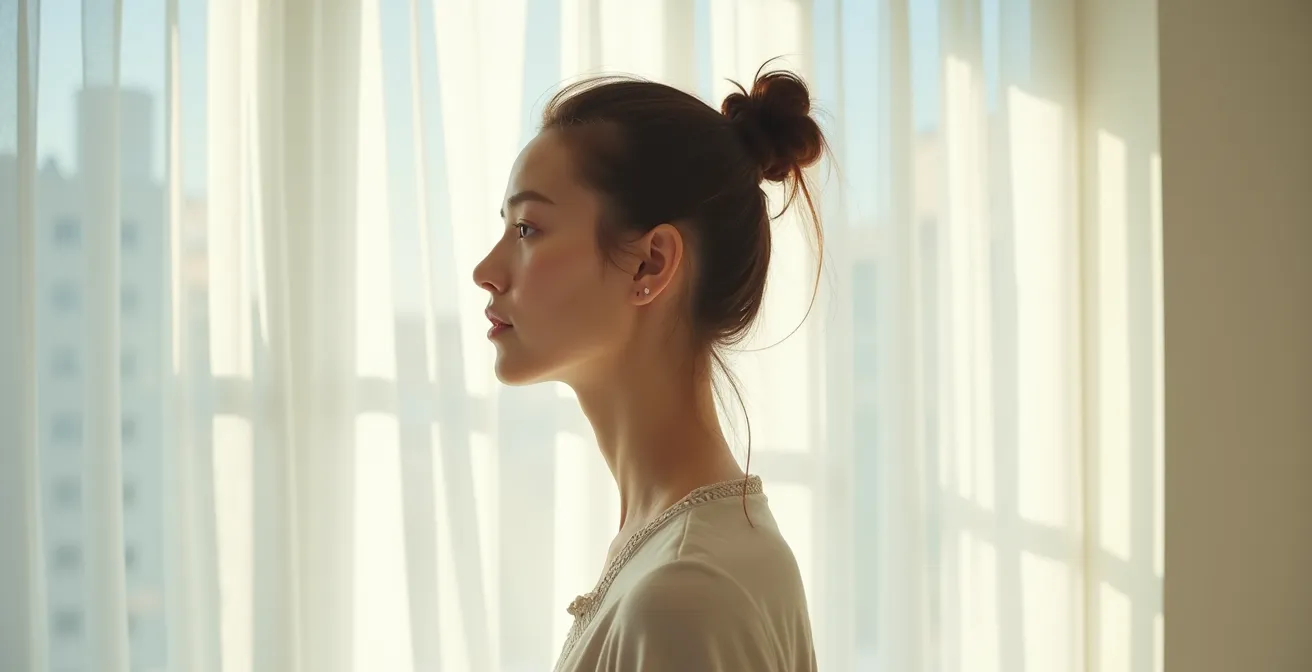 Wide angle view showing neck, hands, and profile highlighting vulnerable sun-exposed areas