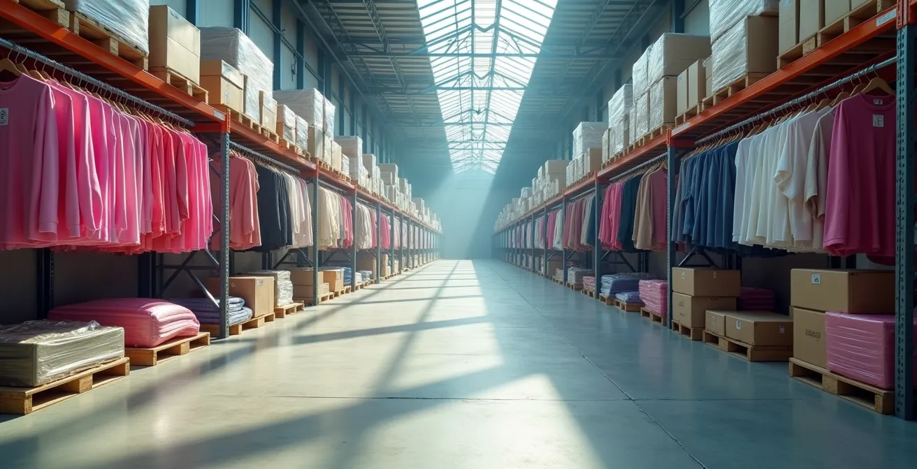 Warehouse shelves with trending items becoming transparent