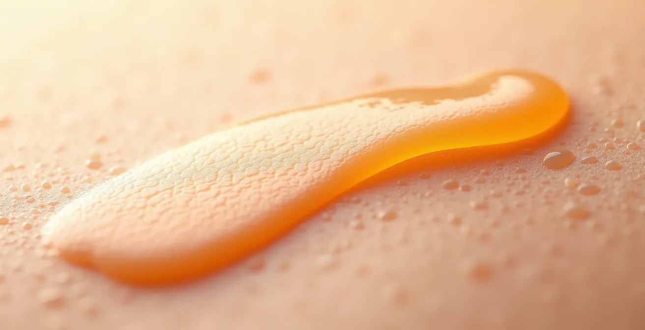 Close-up of layered skincare textures showing smooth application without pilling