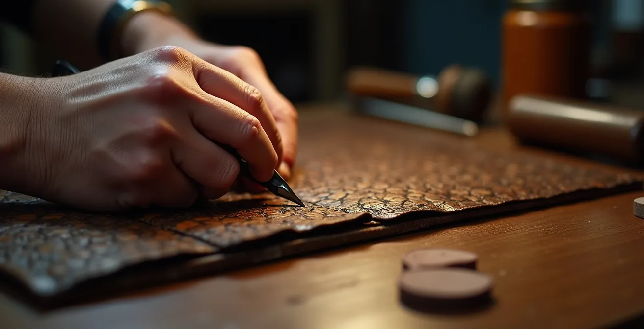 Close-up macro shot of luxury leather craftsmanship detail