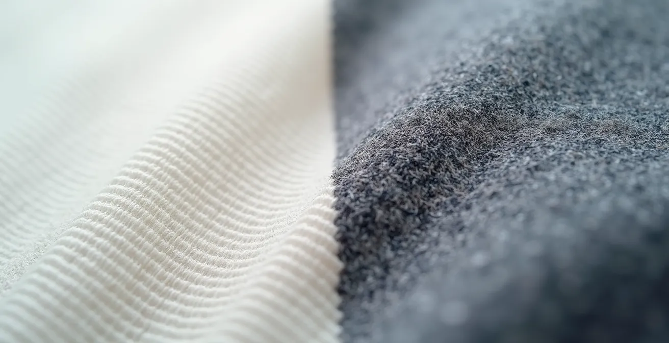 Extreme close-up comparison of high-quality versus low-quality fabric weave textures