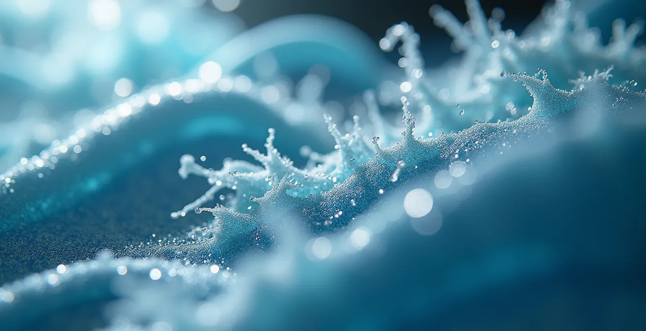 Microscopic view of microplastic fibers being released during washing