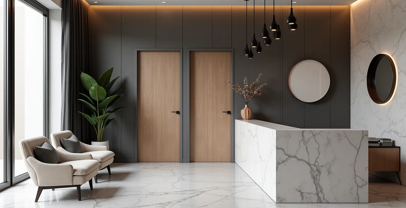 Contemporary spa reception area with minimalist design appealing to a diverse clientele