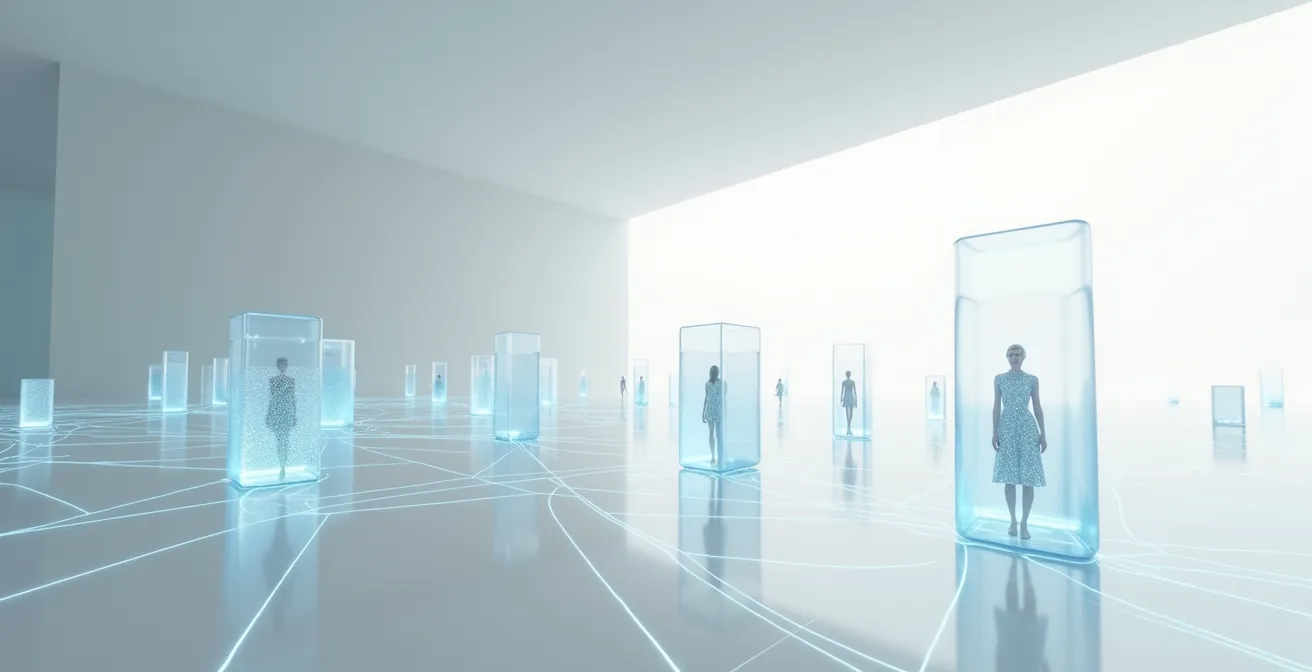 Holographic smart contract visualization with fashion NFT elements and security checkpoints