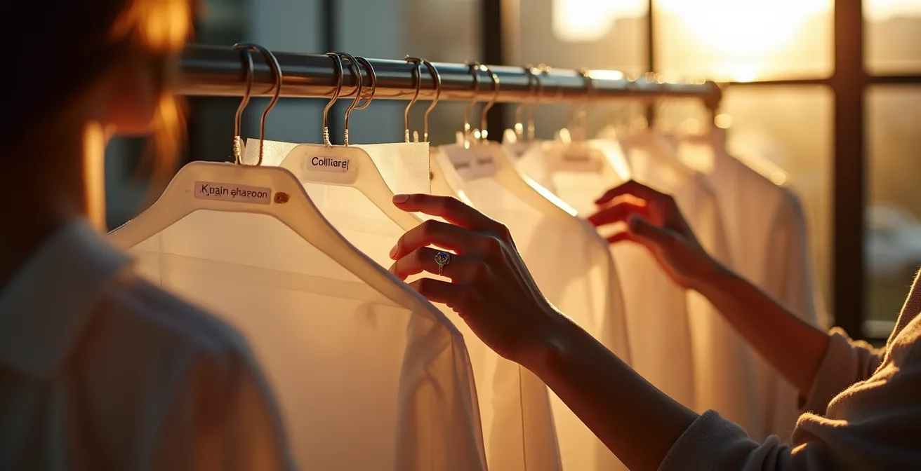 Systematic clothing rail organization for efficient on-location fashion shoot