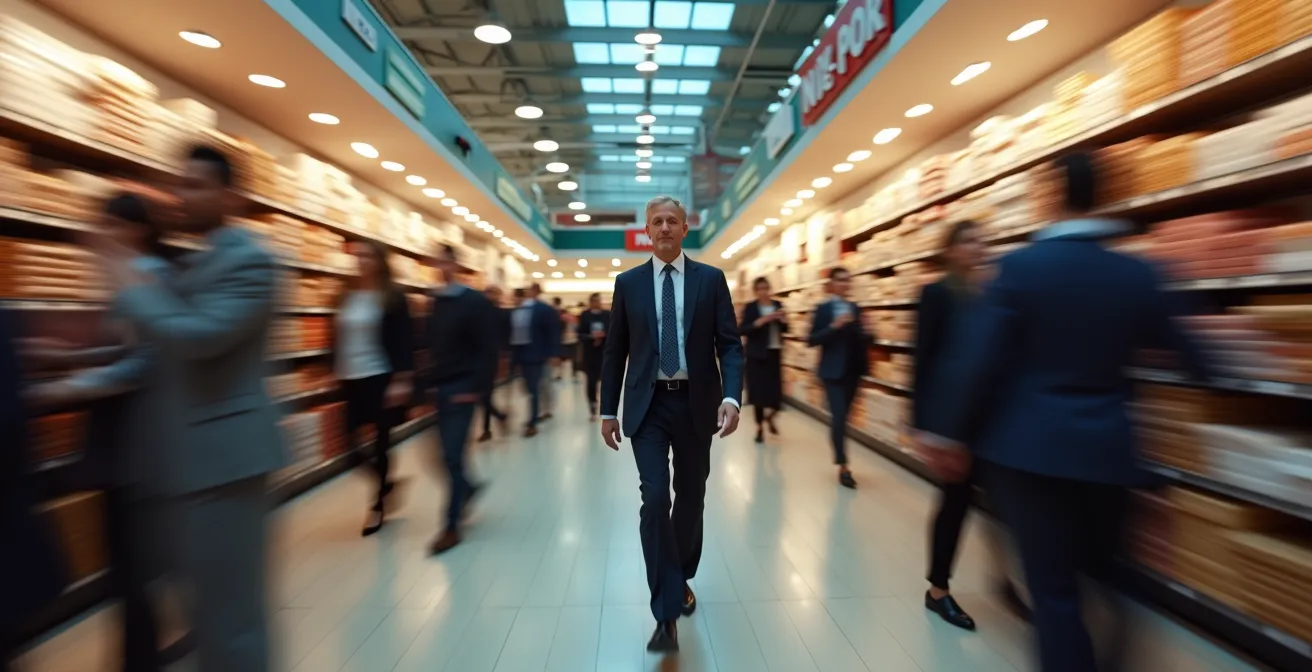 Retail manager actively supporting team during busy shopping period