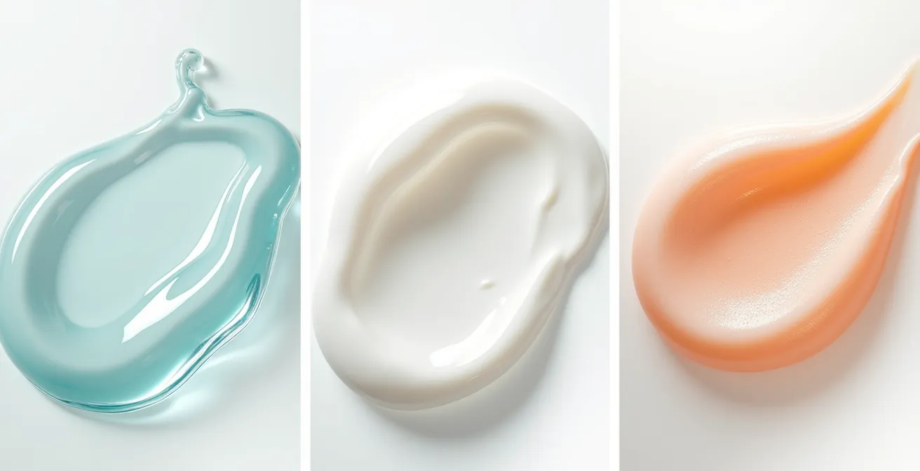 Macro shot of different skincare textures for seasonal face mapping