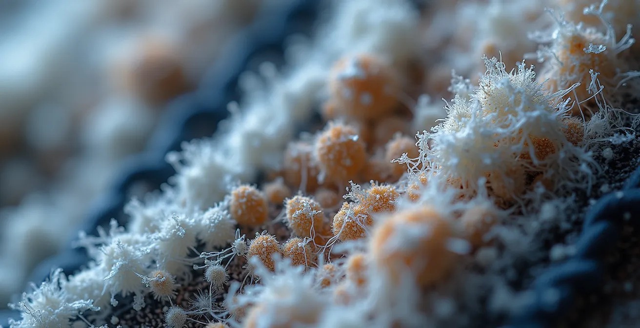 Extreme close-up of fast fashion fabric showing quality deterioration and synthetic material composition