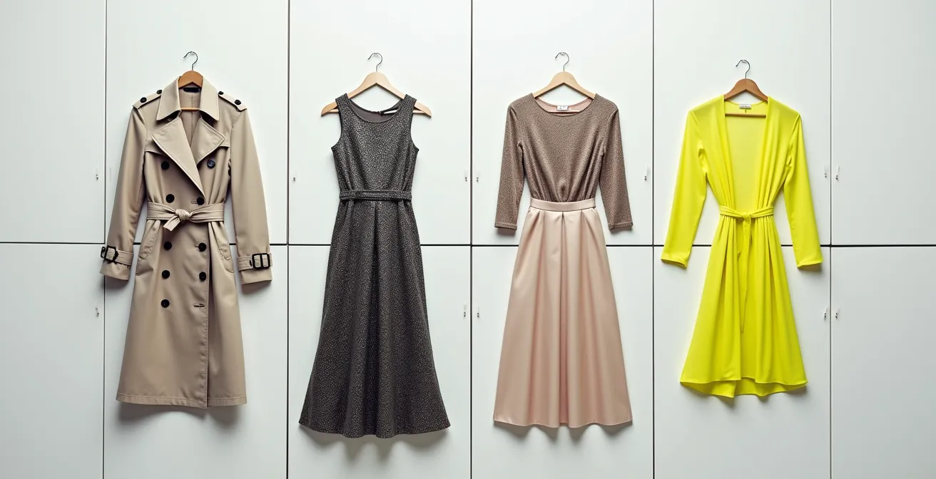 Visual representation of the Trend Viability Matrix with clothing pieces positioned across four quadrants